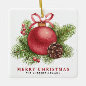 Aquarell Red Ball Bauble Frohe Weihnachten Keramikornament (Vorderseite)
