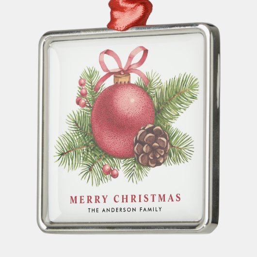 Aquarell Red Ball Bauble Frohe Weihnachten Ornament Aus Metall (Links)