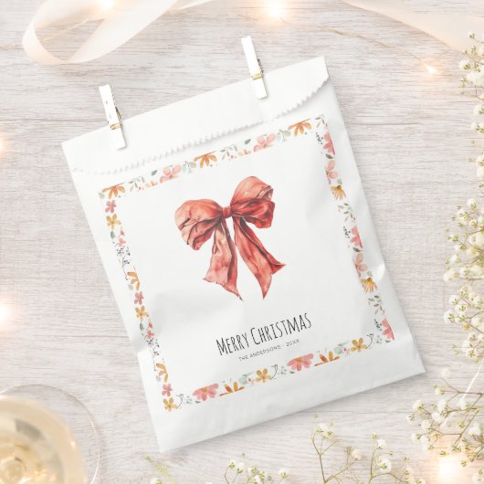 Aquarell Red Bow Coquette Minimalistisch Weihnacht Geschenktütchen (Ausgeschnitten)