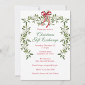 Aquarell Red Bow Mistletoe Garland Weihnachten Einladung (Vorderseite)