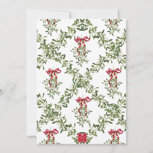 Aquarell Red Bow Mistletoe Garland Weihnachten Einladung (Rückseite)