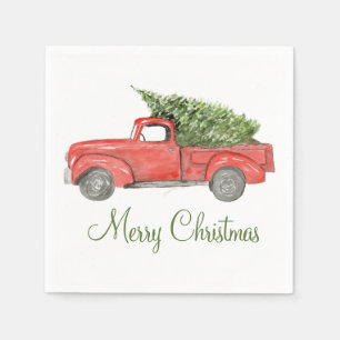 Aquarell Red Christmas Farm Truck Serviette