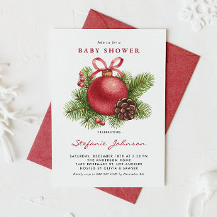 Aquarell Red Christmas Ornament Baby Shower Einladung