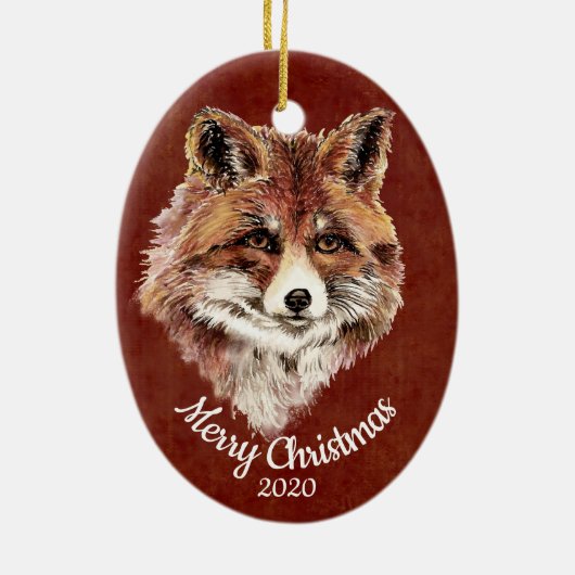 Aquarell Red Fox Animal Custom Weihnachten Keramikornament (Hinten)