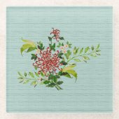 Aquarell Red Gerbera Daisy Acrylic w/Grüne Glasuntersetzer (Vorderseite)