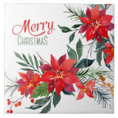 Aquarell Red Poinsettia Bouquet Weihnachten Fliese (Vorderseite)