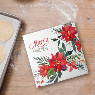 Aquarell Red Poinsettia Bouquet Weihnachten Fliese