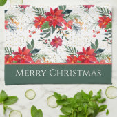 Aquarell Red Poinsettia Bouquet Weihnachten Geschirrtuch (Gefaltet)