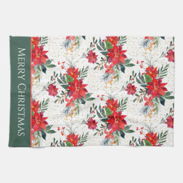 Aquarell Red Poinsettia Bouquet Weihnachten Geschirrtuch