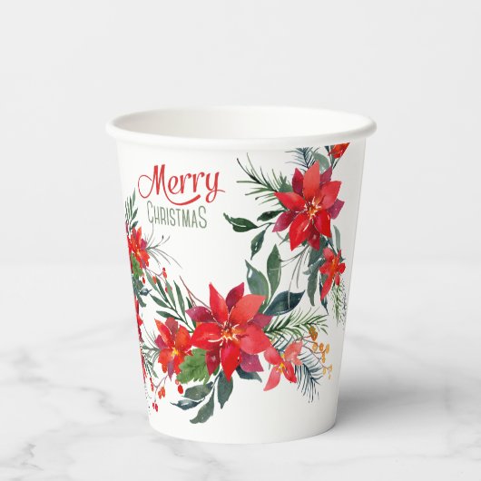 Aquarell Red Poinsettia Bouquet Weihnachten Pappbecher (Rückseite)