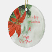 Aquarell Red Poinsettia Frohe Weihnachten Keramik Ornament (Links)