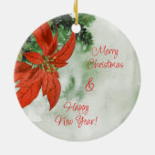 Aquarell Red Poinsettia Frohe Weihnachten Keramik Ornament (Hinten)