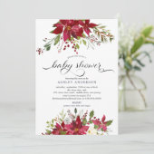 Aquarell Red Poinsettia Holly Baby Dusche Einladung (Stehend Vorderseite)