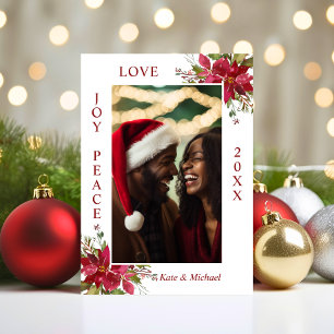 Aquarell Red Poinsettia JOY PEACE LIEBE   FOTO Feiertagskarte