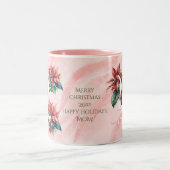Aquarell Red Poinsettia Mistletoname Weihnachten Zweifarbige Tasse (Mittel)