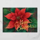 Aquarell Red Poinsettia Weihnachten Folien Feiertagskarte (Vorderseite)