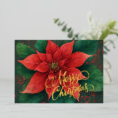 Aquarell Red Poinsettia Weihnachten Folien Feiertagskarte (Stehend vorne)