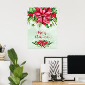 Aquarell Red Poinsettia Weihnachten Poster (Heimbüro)
