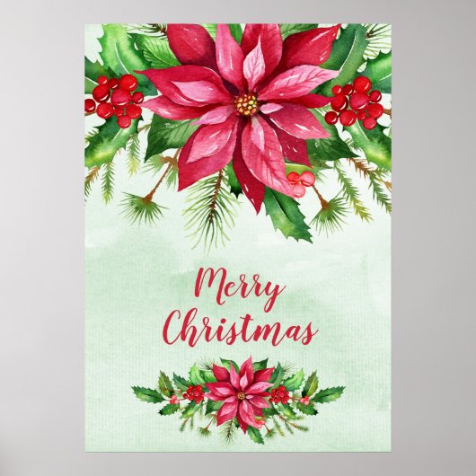 Aquarell Red Poinsettia Weihnachten Poster (Vorne)