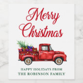 Aquarell Red Truck Weihnachtsbaum String Lights Weinetikett (Einzelnes Label)