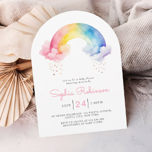 Aquarell-Regenbogen-Baby-Shower-whimsical-Torbogen Einladung