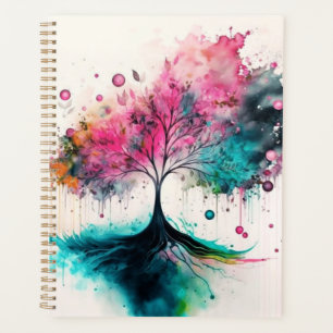 Aquarell-Regenbogen-Baum-Abstrakte-Natur-Kunstwerk Planer