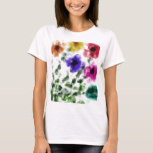 Aquarell-Regenbogen-Blumen-Basic-T-Shirt für Damen