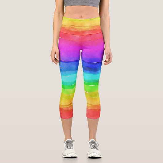 Aquarell-Regenbogen-Capri-Leggings Capri Leggings (Vorderseite)