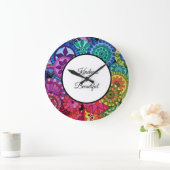 Aquarell-Regenbogen färbt Mandala Große Wanduhr (Zuhause)