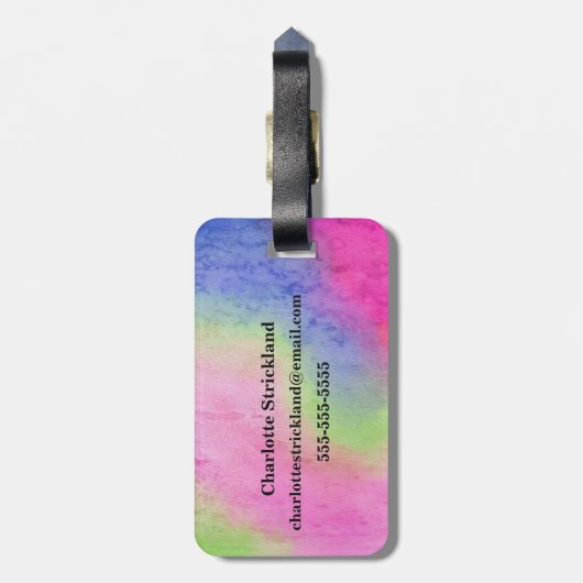 Aquarell-Regenbogen-Garn-Witz Gepäckanhänger (Rückseite vertikal)