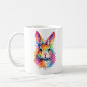 Aquarell Regenbogen Hase Tasse – Wildtier Edition
