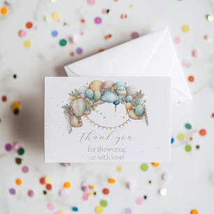 Aquarell-Regenbogen-Heißluftballon-Baby-Shower Dankeskarte