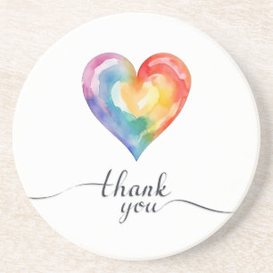 Aquarell-Regenbogen-Herz-Danke-Rundes-Tablett Getränkeuntersetzer