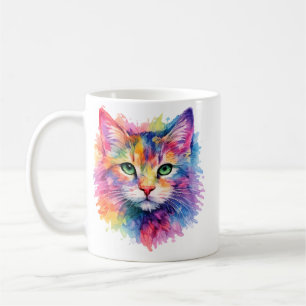 Aquarell Regenbogen Katze Tasse – Wildtier Edition