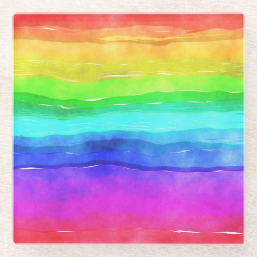 Aquarell-Regenbogen-Streifen Glasuntersetzer (Vorderseite)