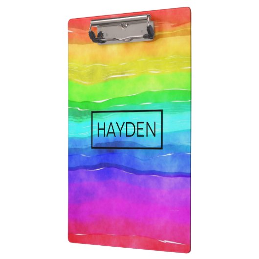 Aquarell Regenbogen Streifen Personalisiert Klemmbrett (Links)