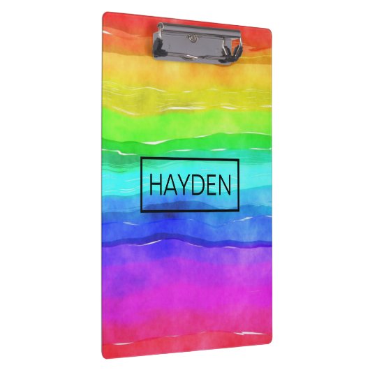 Aquarell Regenbogen Streifen Personalisiert Klemmbrett (Rechts)