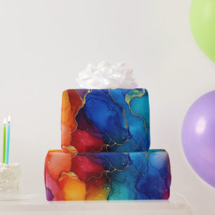 Aquarell-Regenbogen und Gold-Glitter-Alkohol-Tinte Geschenkpapier