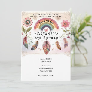 Aquarell-Regenbogen-Vogel & Federn Boho Geburtstag Einladung