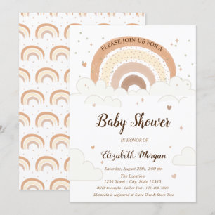 Aquarell Regenbogen Wolken Herzen Baby Shower Einladung