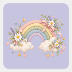 Aquarell-Regenbogengeschenk – Charmante Wolke Quadratischer Aufkleber