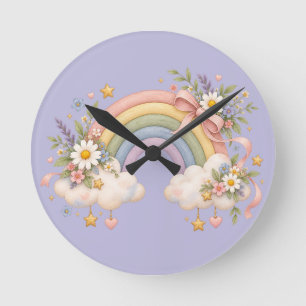 Aquarell-Regenbogengeschenk – Charmante Wolke Runde Wanduhr