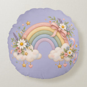 Aquarell-Regenbogengeschenk – Charmante Wolke Rundes Kissen