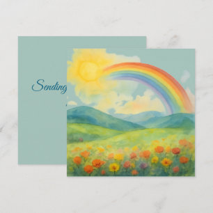 Aquarell-Regenbogenlandschaft mit Sonne und Wildbl
