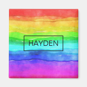 Aquarell-Regenbogenstreifen personalisiert Magnet