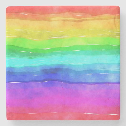 Aquarell-Regenbogenstreifen Steinuntersetzer (Vorderseite)
