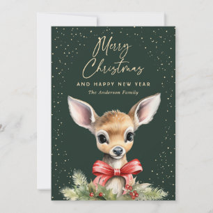 Aquarell Reh Grün Frohe Weihnachten