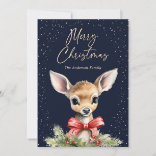 Aquarell Reh Schnee Blau Weihnachtskarte Feiertagskarte