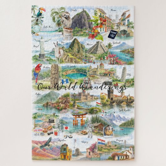 Aquarell Reisefieber Reise Collage Puzzle (Vertikal)