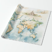 Aquarell-Reisekarte Geschenkpapier (Ungerollt)
